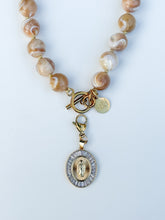 Cargar imagen en el visor de la galería, Virgin Mary - Virgen de Guadalupe Stones and Gold Oval  Charm Pendant
