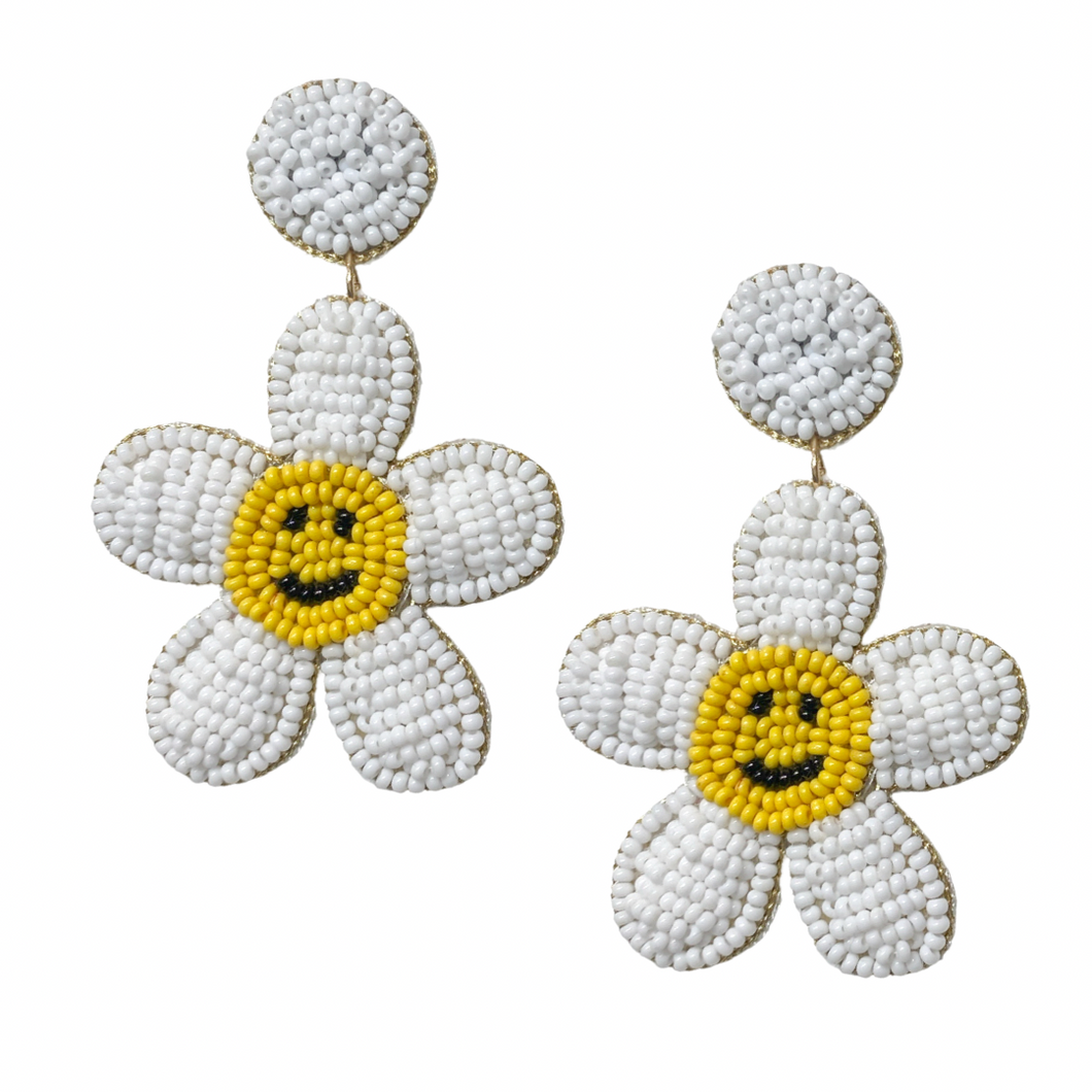 Smiley Daisy Earrings | White