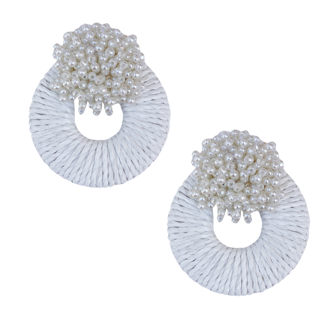 Gaby Grace Mia Raffia Earrings White