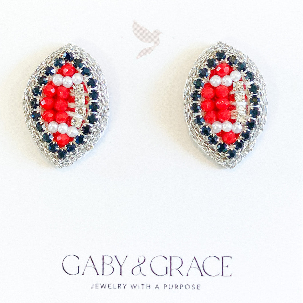 Red and Blue GameDay Football Dainty Stud Earrings