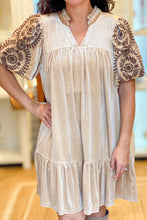 Load image into Gallery viewer, Stephanie Velvet Dress Embroidered Sleeves | Taupe
