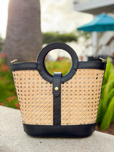 La Rochelle Cane Rattan Handbag | Black