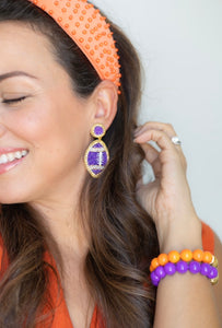 Purple and Gold Beaded GameDay Football Earrings