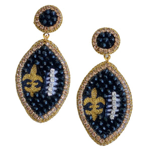 Saints Black and Gold Beaded GameDay Football Earrings