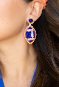 Boucles d’oreilles de football GameDay perlées bleu royal et orange