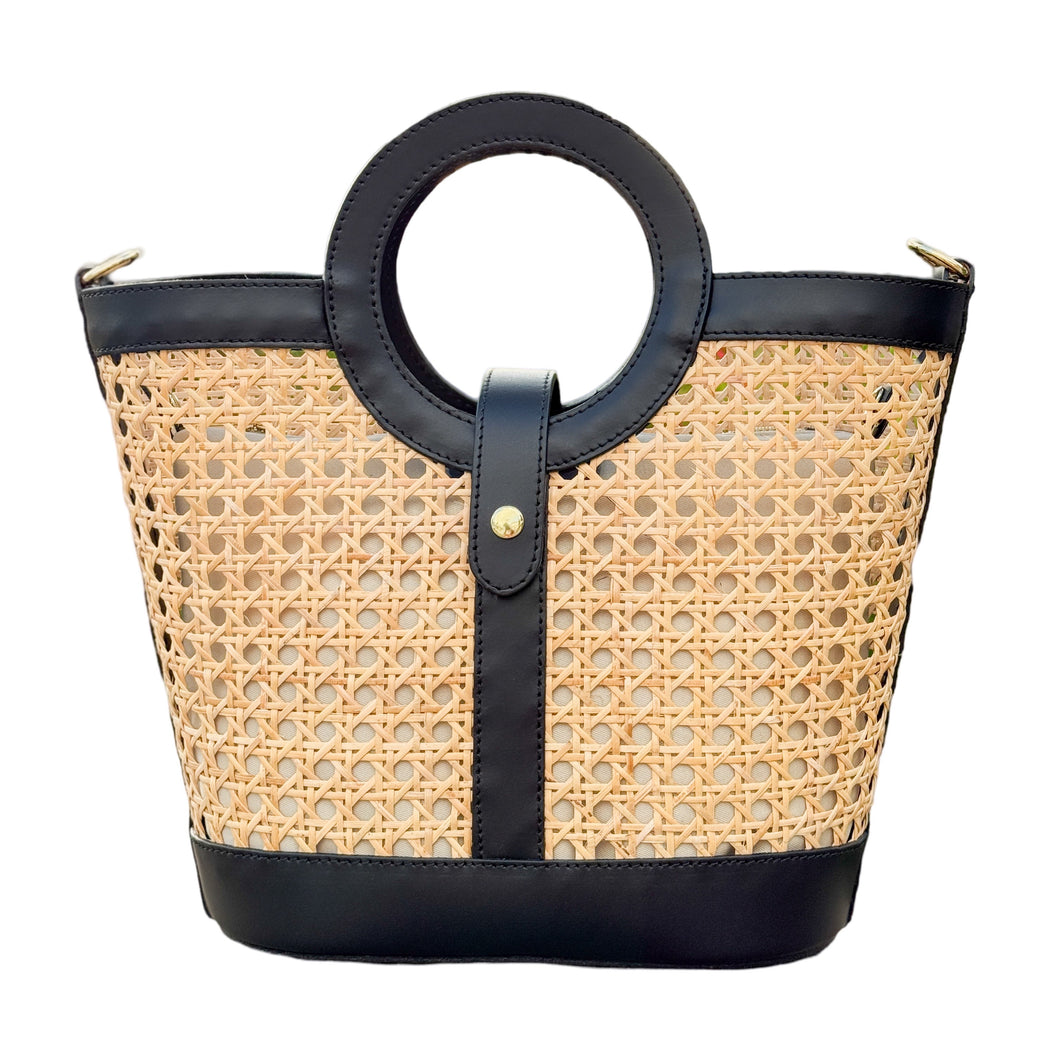 La Rochelle Cane Rattan Handbag | Black