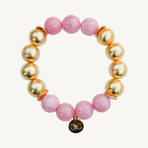 Rose Quartz and Gold Beads Bracelet | 12mm
