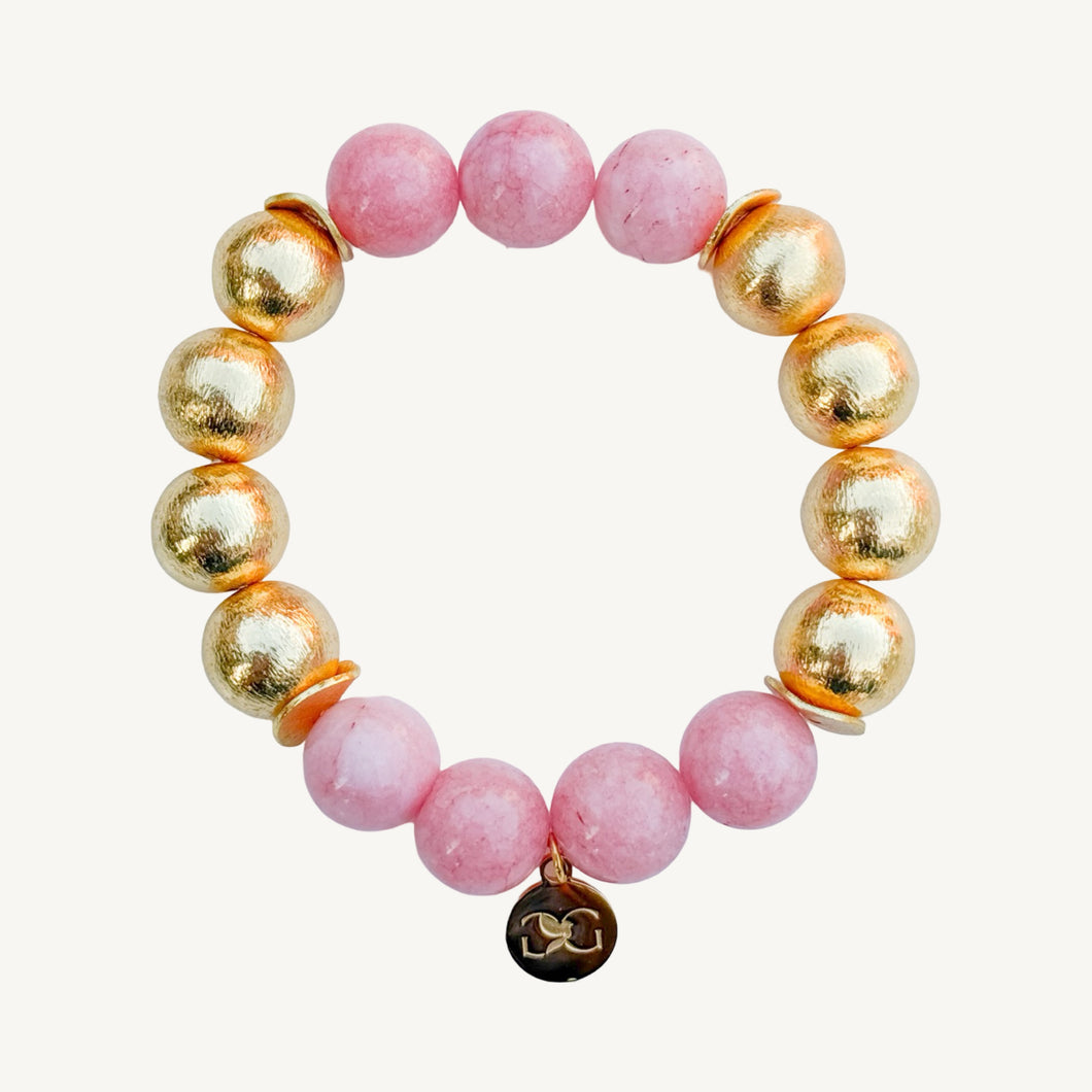 Rose Quartz and Gold Beads Bracelet | 12mm