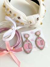 Load image into Gallery viewer, Pink Beaded GameDay Football Earrings
