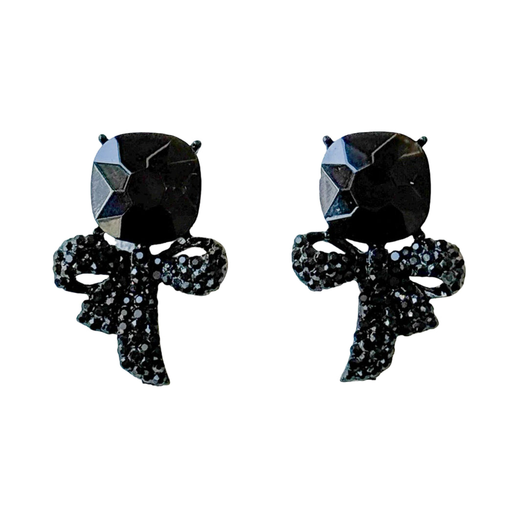 Mila Bow and Stone Earrings | Black