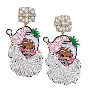 Vintage Pink Santa Earrings