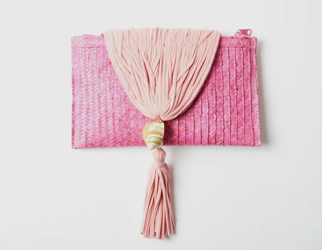 Eloise Raffia Tassel Clutch Bag | Pink