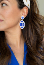 Load image into Gallery viewer, Royal Blue and White GameDay Football Earrings
