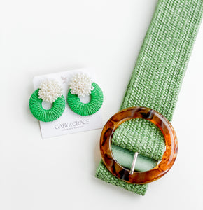 Raffia Stretchy Belt | Green