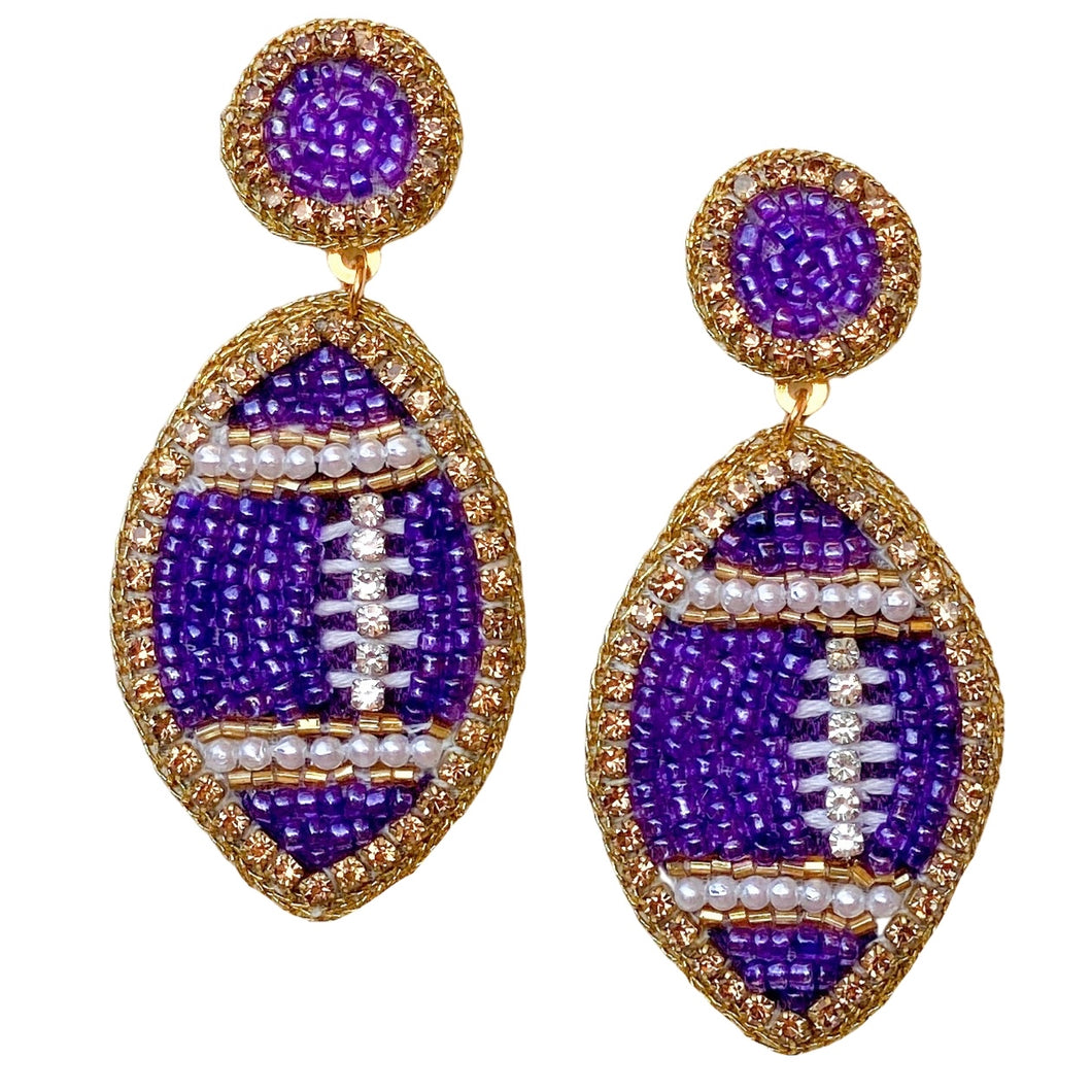 Boucles d’oreilles de football GameDay perlées violettes et dorées