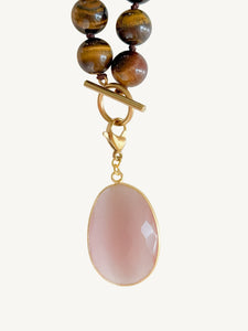 Oval Cat Eye Stone Pendant | Pink