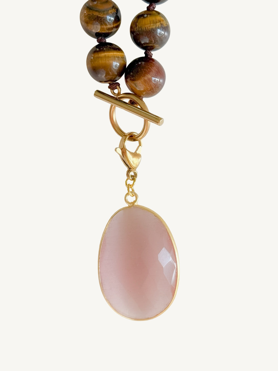 Oval Cat Eye Stone Pendant | Pink