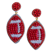 Load image into Gallery viewer, Red Beaded GameDay Football Earrings
