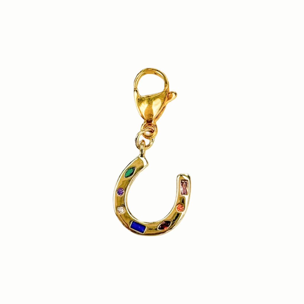 Multi Stone Horse shoe Charm Pendant