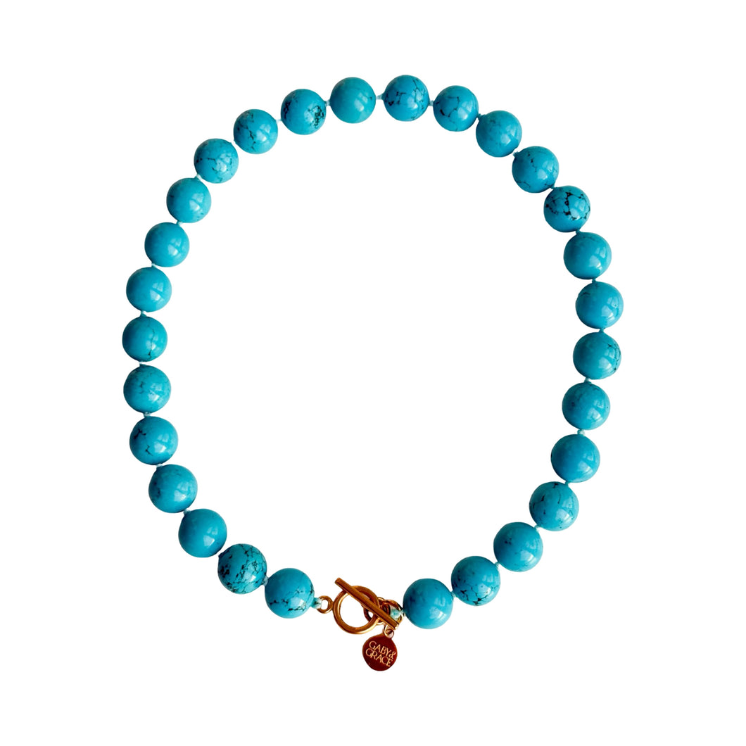 Turquoise Gemstone Knotted Necklace | 14mm