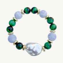 Load image into Gallery viewer, Green Tiger&#39;s Eye and Blue Lace Agate Bracelet | 10mm
