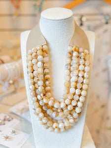 Shannan Beaded Layered Necklace | Beige Marbled
