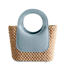 Load image into Gallery viewer, Arianna Petite Raffia and Leather Handbag | Light Blue
