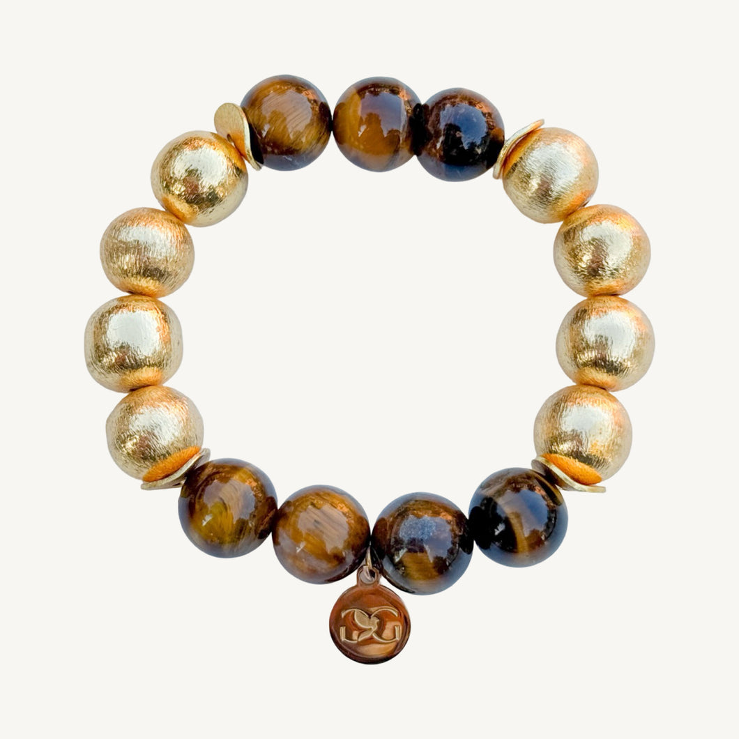 Tiger's Eye and Gold Beads Bracelet | 12mm