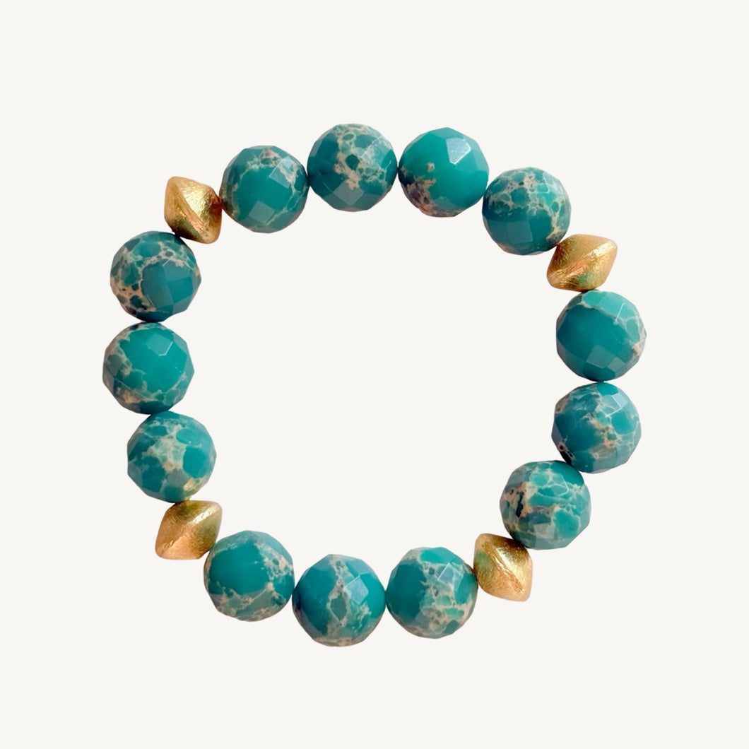 Green Turquoise Faceted Beads Bracelet I | 12mm
