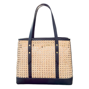 Riviera Large Cane Rattan Handbag | Black