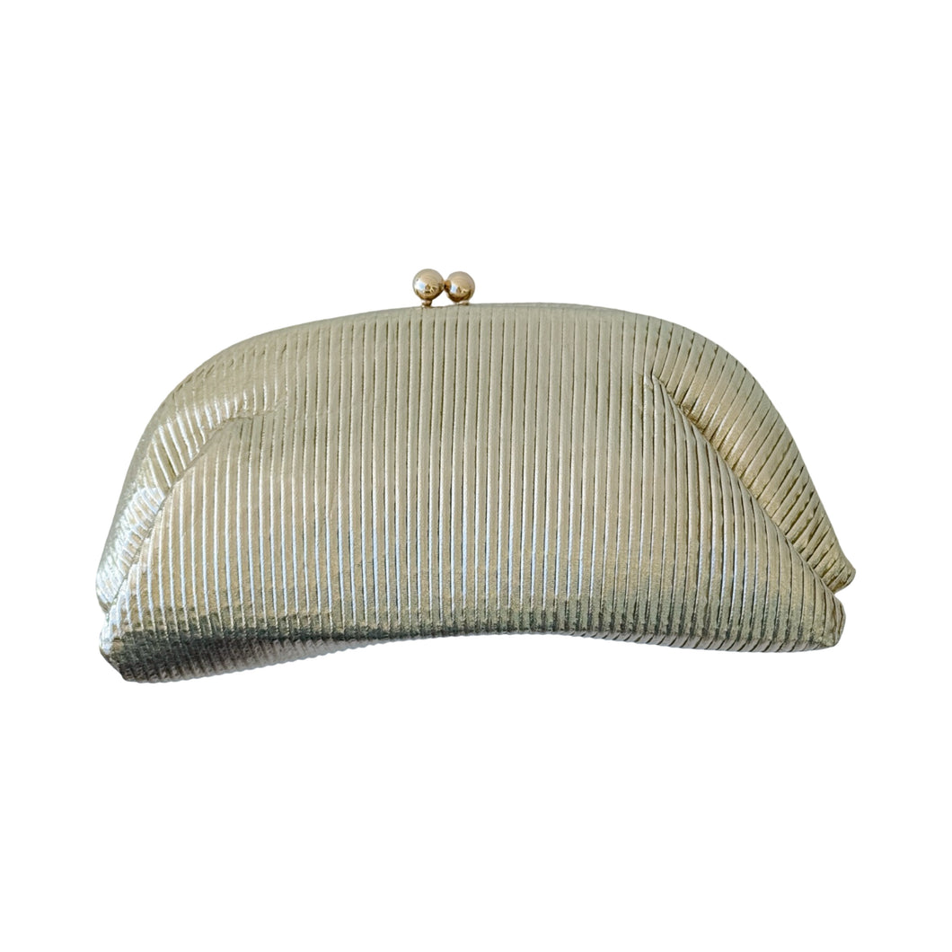 Pochette Pleated Metallic Clutch Handbag | Gold