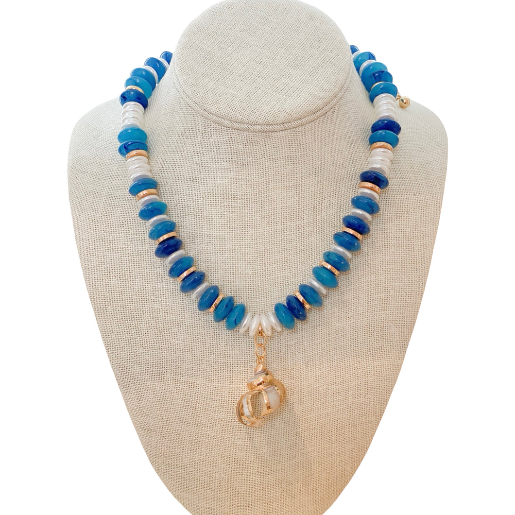 Rondelle Beads Necklace with Heart Charm | Blue Seashell