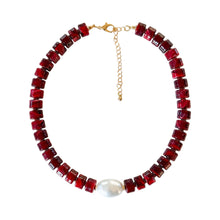 Load image into Gallery viewer, Burgundy Tortoise Square Beads with Center Pearl
