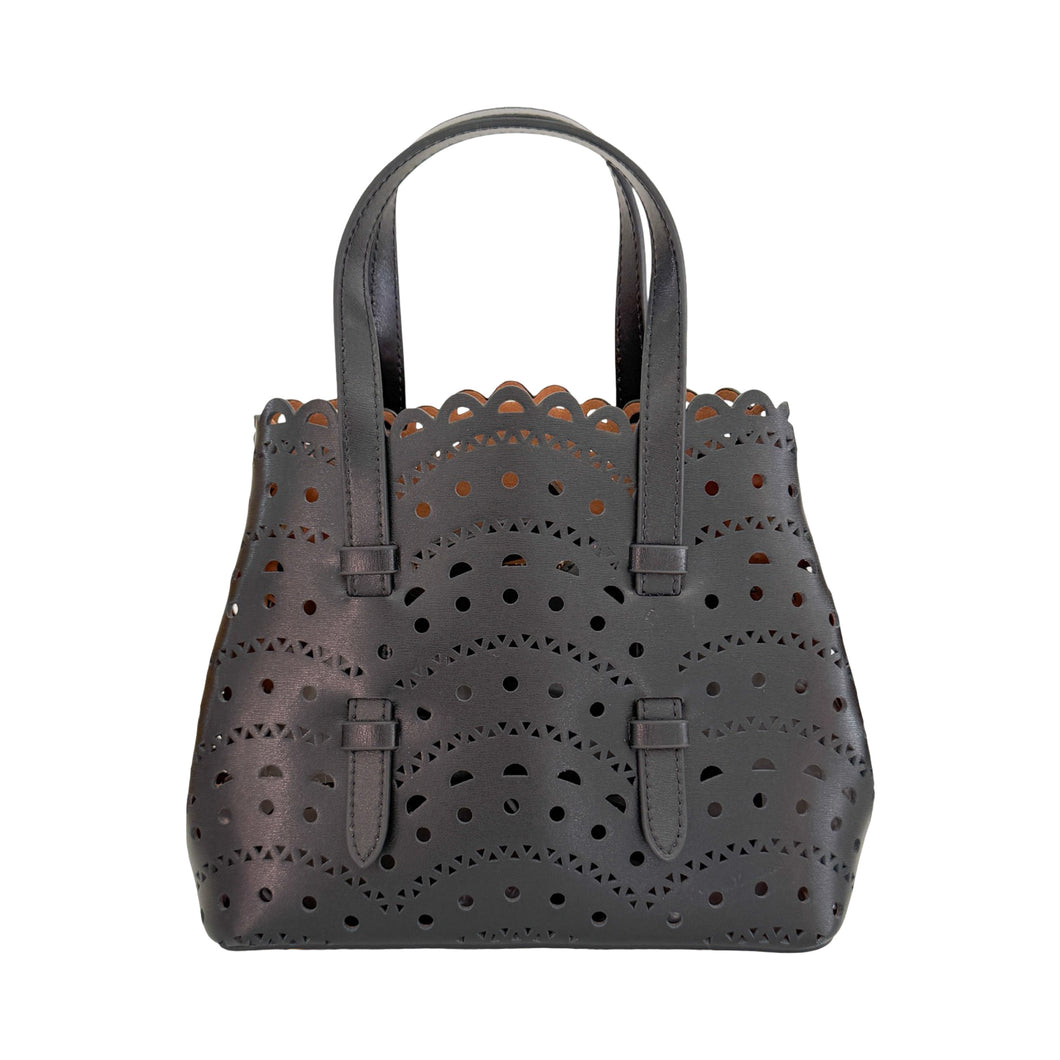 Mini Mia Perforated Leather Handbag | Black
