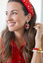Load image into Gallery viewer, Red Crimson and White Beaded GameDay Football Earrings

