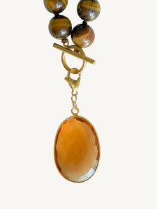 Oval Glass Stone Pendant | Amber