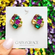 Load image into Gallery viewer, Eva Crystal Cluster Earrings | Mardi Gras Edition
