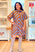 Charger l&#39;image dans la galerie, Melissa Herringbone Brown and Blue Shirtdress
