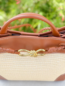 Venice Raffia & Leather Handbag | Brown