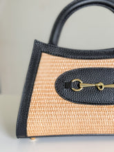 Cargar imagen en el visor de la galería, Donatella Raffia &amp; Leather with Horsebit Detail Handbag | Black
