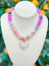 Cargar imagen en el visor de la galería, Rondelle Beads Necklace with Heart Charm | Blue Seashell

