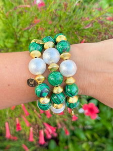 Malachite and Cotton Pearls Bracelet | 14mm