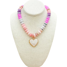 Cargar imagen en el visor de la galería, Rondelle Beads Necklace with Heart Charm | Blue Seashell
