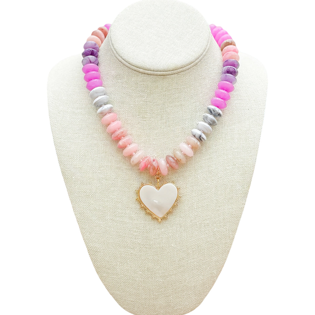Rondelle Beads Necklace with Heart Charm | Blue Seashell