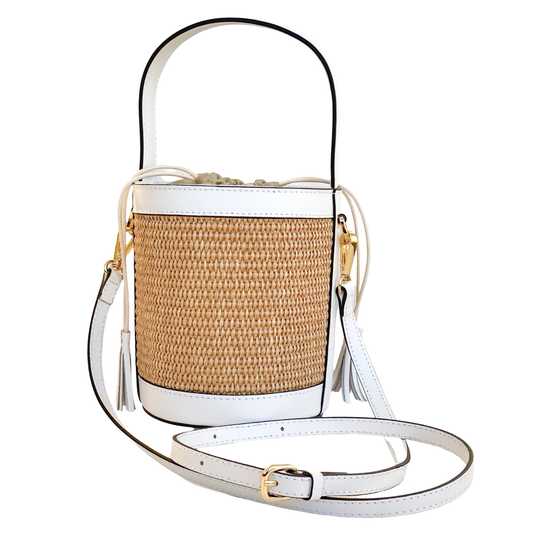 Monte-Carlo Raffia Bucket Handbag | White