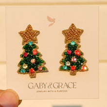 Load image into Gallery viewer, Twinkle Christmas Tree Earrings | Classic Green
