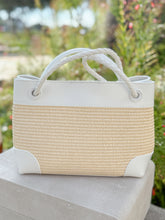 Load image into Gallery viewer, Venice Raffia &amp; Leather Handbag | Ivory

