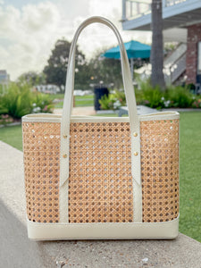 Riviera Large Cane Rattan Handbag | Ivory