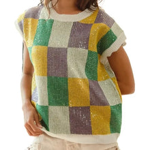 Charger l'image dans la galerie, Sequins Mardi Gras Checkers Top
