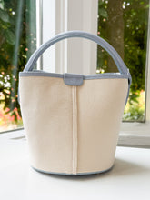 Cargar imagen en el visor de la galería, Canvas &amp; Leather Bucket Bag | Light Blue Trim
